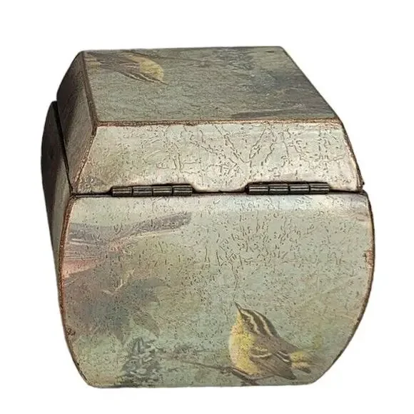 Vintage Wood Trinket Box Song Bird Print Distressed Dresser Keepsake Hinged Lid - Picture 3 of 9